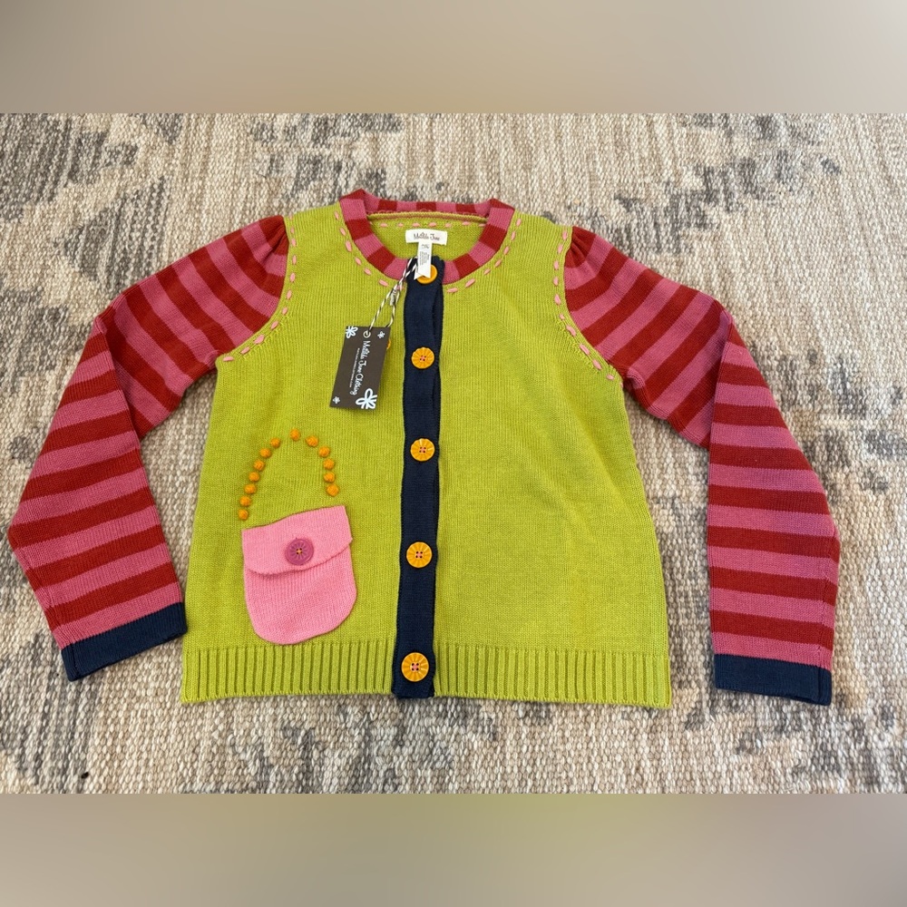 Matilda Jane Little Shopper Cardigan Sweater Pink Green Navy- Size 10- NWT